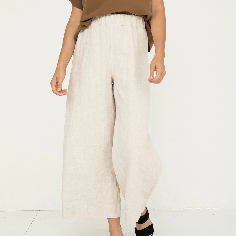 Elizabeth Suzann Cream Wide-Leg Pants Florence Linen